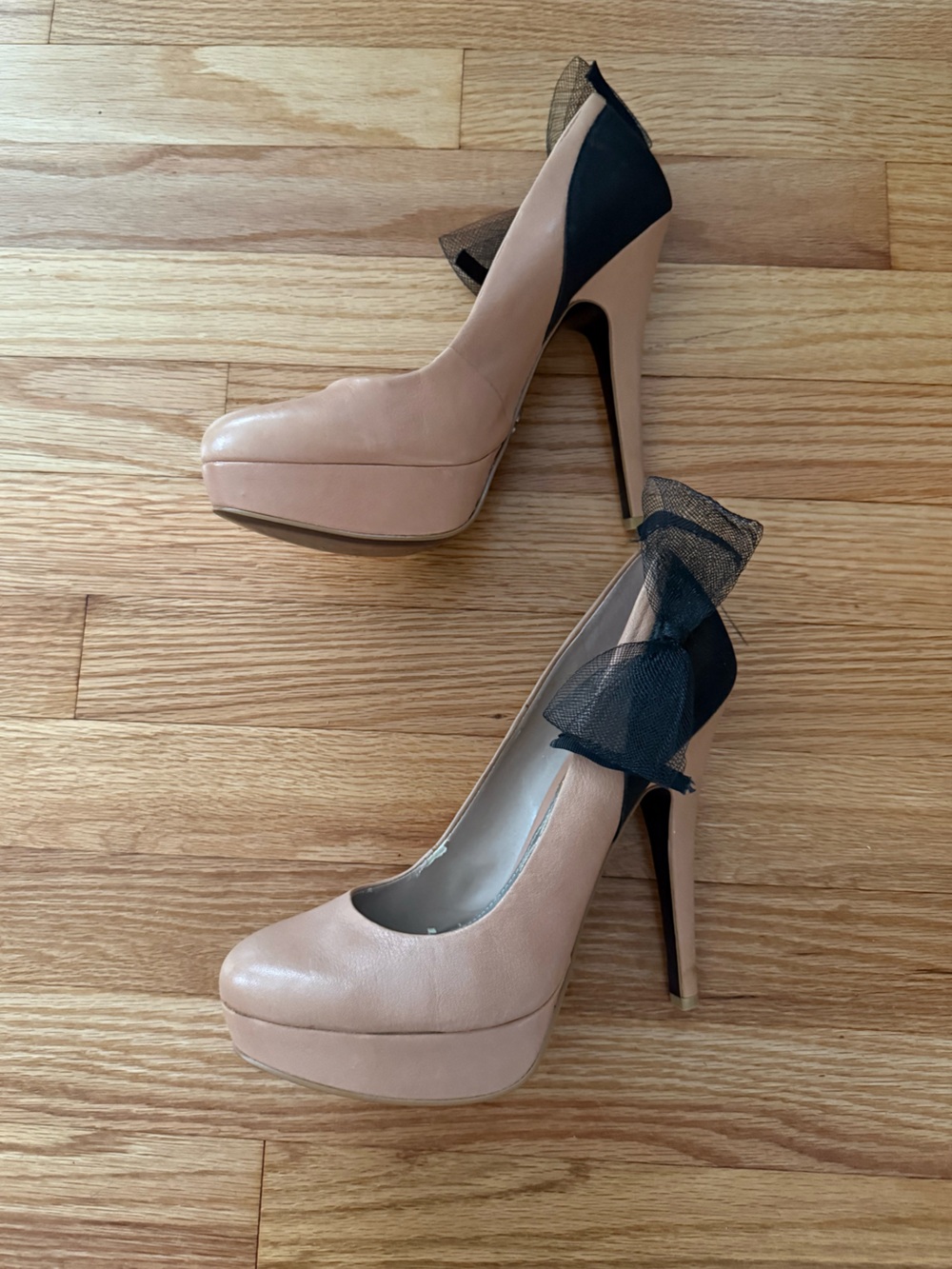 RACHEL Rachel Roy Nude Platform Pointed-Toe Heels BlackBow Accent 8.5 New